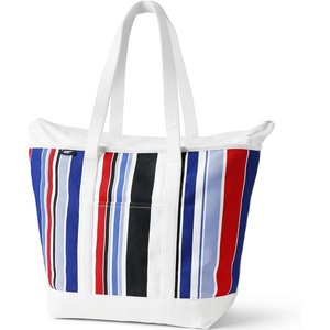 image:imageLands End Zip Top Canvas Tote Bag  100 Cotton Canvas Five Pockets Key Strap WaterResistant Base Stands Upright Beach Bag Travel Tote Grocery ToteBlueRed Multi Stripe