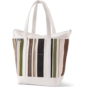 image:imageLands End Zip Top Canvas Tote Bag  100 Cotton Canvas Five Pockets Key Strap WaterResistant Base Stands Upright Beach Bag Travel Tote Grocery ToteBrownGreen Multi Stripe