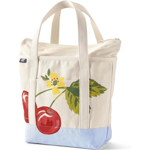 image:imageLands End Zip Top Canvas Tote Bag  100 Cotton Canvas Five Pockets Key Strap WaterResistant Base Stands Upright Beach Bag Travel Tote Grocery ToteCherriesNatural