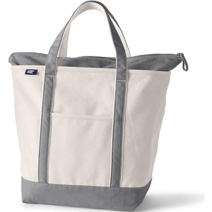 image:imageLands End Zip Top Canvas Tote Bag  100 Cotton Canvas Five Pockets Key Strap WaterResistant Base Stands Upright Beach Bag Travel Tote Grocery ToteNaturalSilver Graphite