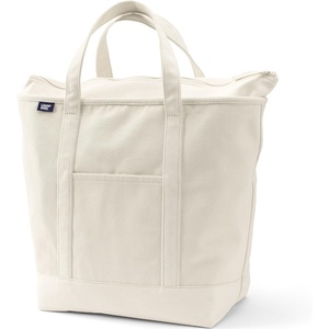 image:imageLands End Zip Top Canvas Tote Bag  100 Cotton Canvas Five Pockets Key Strap WaterResistant Base Stands Upright Beach Bag Travel Tote Grocery ToteNatural