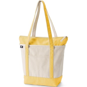 image:imageLands End Zip Top Canvas Tote Bag  100 Cotton Canvas Five Pockets Key Strap WaterResistant Base Stands Upright Beach Bag Travel Tote Grocery ToteNaturalGoldenrod