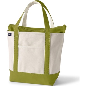 image:imageLands End Zip Top Canvas Tote Bag  100 Cotton Canvas Five Pockets Key Strap WaterResistant Base Stands Upright Beach Bag Travel Tote Grocery ToteNaturalVintage Lime Green