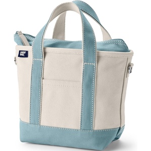 image:imageLands End Zip Top Canvas Tote Bag  100 Cotton Canvas Five Pockets Key Strap WaterResistant Base Stands Upright Beach Bag Travel Tote Grocery ToteNaturalPale Teal