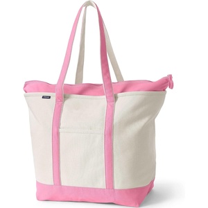 image:imageLands End Zip Top Canvas Tote Bag  100 Cotton Canvas Five Pockets Key Strap WaterResistant Base Stands Upright Beach Bag Travel Tote Grocery ToteNaturalFresh Pink