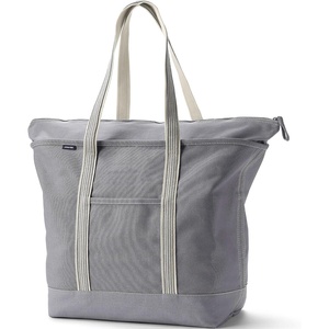 image:imageLands End Zip Top Canvas Tote Bag  100 Cotton Canvas Five Pockets Key Strap WaterResistant Base Stands Upright Beach Bag Travel Tote Grocery ToteSilver Graphite