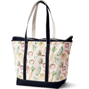 image:imageLands End Zip Top Canvas Tote Bag  100 Cotton Canvas Five Pockets Key Strap WaterResistant Base Stands Upright Beach Bag Travel Tote Grocery ToteVegetable MultiNatural