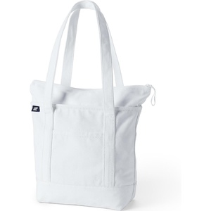 image:imageLands End Zip Top Canvas Tote Bag  100 Cotton Canvas Five Pockets Key Strap WaterResistant Base Stands Upright Beach Bag Travel Tote Grocery ToteWhite