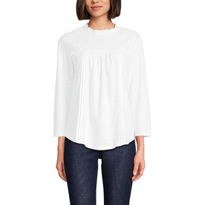 image:imageWomens 34 Sleeve Cotton Slub Lace Trim TopWhite