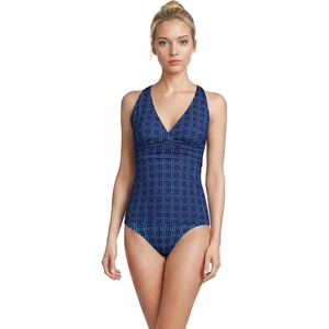 image:imageWomens Chlorine Resistant Plunge XBack Tankini Swimsuit TopNavy Mosaic Mini Tile