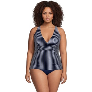 image:imageWomens Chlorine Resistant Plunge XBack Tankini Swimsuit TopNavyEgret White Stripe