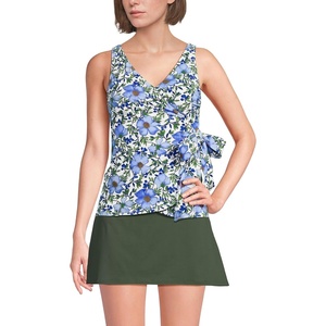 image:imageWomens Chlorine Resistant Side Tie VNeck Tankini Swimsuit TopFloral BlossomWhiteBlue