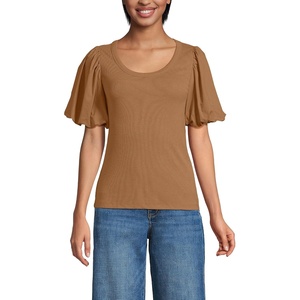 image:imageWomens Drapey Rib Puff Sleeve Scoop Neck TopCanyon Camel