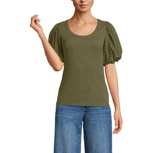 image:imageWomens Drapey Rib Puff Sleeve Scoop Neck TopOlive Drab