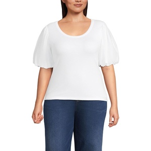 image:imageWomens Drapey Rib Puff Sleeve Scoop Neck TopWhite