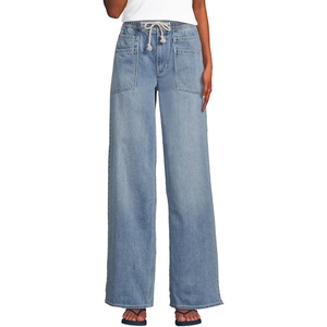 image:imageWomens Lightweight Denim High Rise Relaxed Straight Pull On Pocket JeansLake Blue Wash