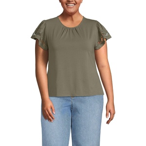 image:imageWomens Lightweight Jersey Crew Neck Ruffle Sleeve Flowy TopSoft Olive Drab