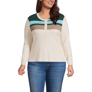 image:imageWomens Long Sleeve Cozy Rib Henley TopDeep Forest Placed Stripe