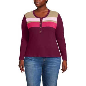 image:imageWomens Long Sleeve Cozy Rib Henley TopRich Burgundy Placed Stripe