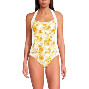 image:imageWomens Seamed Halter Tankini TopYellow Mosaic FloralWhite
