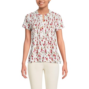 image:imageWomens Short Sleeve Lightweight Jersey Button Pintuck TopIvory Mini Poppy Floral