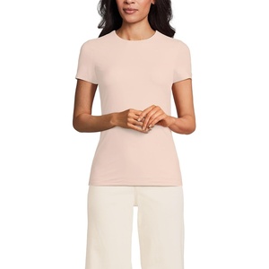 image:imageWomens Short Sleeve Tugless Double Layer Crew Neck Knit TopPink Opal