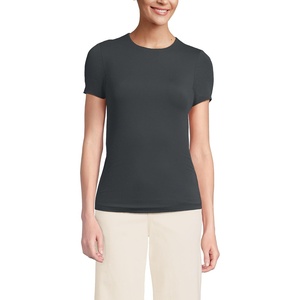 image:imageWomens Short Sleeve Tugless Double Layer Crew Neck Knit TopSteel Gray