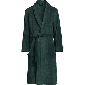 image:imageLands End Mens Calf Length Terry Robe  Turkish Terry Cotton Shawl Collar Patch Pockets Belt Closure Spa PostShower Big and Tall SizesDark Pine Green