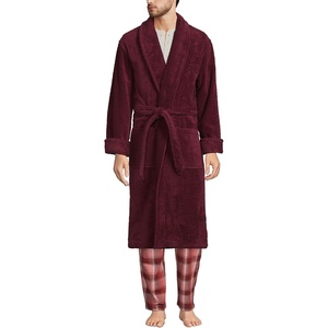 image:imageLands End Mens Calf Length Terry Robe  Turkish Terry Cotton Shawl Collar Patch Pockets Belt Closure Spa PostShower Big and Tall SizesRich Burgundy
