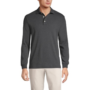 image:imageLands End Mens Long Sleeve Supima Polo  AmericanGrown Supima Cotton Interlock Knit Raised Collar Traditional Fit Business Casual Big and TallDark Charcoal Heather