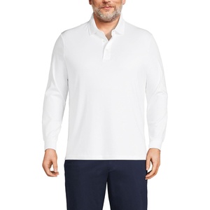 image:imageLands End Mens Long Sleeve Supima Polo  AmericanGrown Supima Cotton Interlock Knit Raised Collar Traditional Fit Business Casual Big and TallWhite