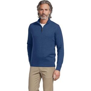 image:imageLands End Mens Quarter Zip Pullover Sweater  60 Cotton and 40 Polyester French Rib Knit Pieced Collar Traditional Fit Business Casual Big and TallMedium Denim Heather