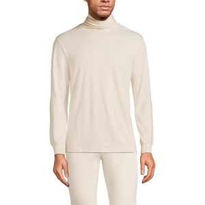 image:imageLands End Mens SuperT Cotton Turtleneck  Breathable Cotton Jersey Rib Knit Collar and Cuffs MidHip Length Layering Big and Tall SizesFlax Heather