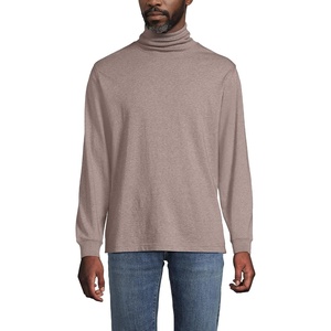 image:imageLands End Mens SuperT Cotton Turtleneck  Breathable Cotton Jersey Rib Knit Collar and Cuffs MidHip Length Layering Big and Tall SizesLight Bark Heather