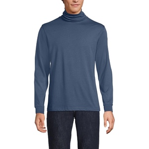 image:imageLands End Mens SuperT Cotton Turtleneck  Breathable Cotton Jersey Rib Knit Collar and Cuffs MidHip Length Layering Big and Tall SizesNightfall Blue
