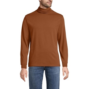 image:imageLands End Mens SuperT Cotton Turtleneck  Breathable Cotton Jersey Rib Knit Collar and Cuffs MidHip Length Layering Big and Tall SizesRich Ginger Brown
