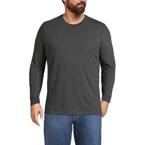image:imageLands End Mens SuperT Long Sleeve TShirt  575 oz Midweight Cotton Covered Neck Seam Sewn Side Seams Rib Cuffs Layering Big and Tall SizesDark Charcoal Heather