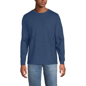 image:imageLands End Mens SuperT Long Sleeve TShirt  575 oz Midweight Cotton Covered Neck Seam Sewn Side Seams Rib Cuffs Layering Big and Tall SizesNautical Blue Heather