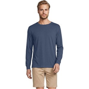 image:imageLands End Mens SuperT Long Sleeve TShirt  575 oz Midweight Cotton Covered Neck Seam Sewn Side Seams Rib Cuffs Layering Big and Tall SizesNightfall Blue