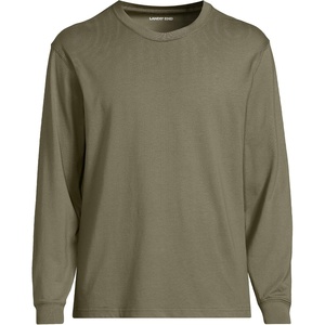 image:imageLands End Mens SuperT Long Sleeve TShirt  575 oz Midweight Cotton Covered Neck Seam Sewn Side Seams Rib Cuffs Layering Big and Tall SizesRiver Stone Green