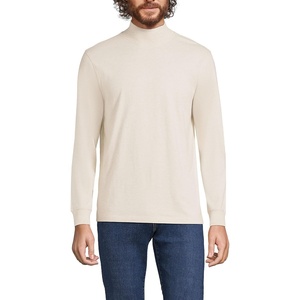 image:imageLands End Mens SuperT Mock Turtleneck  Breathable Cotton Jersey Rib Knit Trim With Spandex MidHip Length Layering Big and Tall SizesFlax Heather