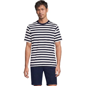 image:imageLands End Mens SuperT Short Sleeve TShirt  575 oz Midweight Cotton Covered Neck Seam Reinforced Shoulders Everyday Layering Big and Tall SizesNavyIvory Stripe