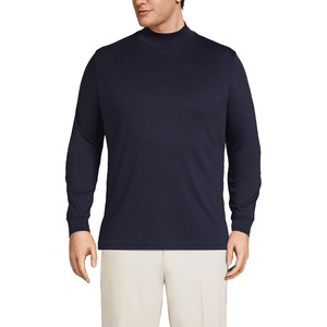image:imageLands End Mens Supima Cotton Mock Turtleneck  100 Combed Supima Cotton Rib Knit Trim Reinforced Shoulders MidHip Length Layering Big and TallRadiant Navy