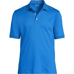 image:imageLands End Mens Supima Cotton Polo Shirt  Short Sleeve AmericanGrown Supima Interlock Knit Raised Collar Straight Hem Business Casual Big and TallBright French Blue
