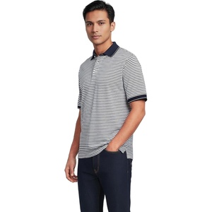 image:imageLands End Mens Supima Cotton Polo Shirt  Short Sleeve AmericanGrown Supima Interlock Knit Raised Collar Straight Hem Business Casual Big and TallRadiant Navy Double Stripe
