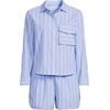 image:imageLands End Womens Cotton Poplin 2 Piece Pajama Set  Long Sleeve Top and Shorts with PipingBrisk BlueRose Pink Stripe