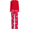 image:imageLands End Womens Knit 2 Piece Pajama Set  Long Sleeve Top and PantsCompass RedIvory Floral