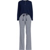 image:imageLands End Womens Knit 2 Piece Pajama Set  Long Sleeve Top and PantsDeep Sea Navy Even Stripe