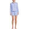 image:imageLands End Womens Cotton Poplin 2 Piece Pajama Set  Long Sleeve Top and Shorts with PipingBrisk BlueRose Pink Stripe