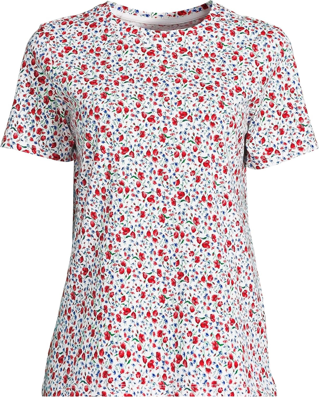 image:imageLands End Womens Supima Crew Neck TShirt  AmericanGrown Supima Cotton Relaxed Fit Tagless MidHip Length Layering Petite and Plus SizesIvory Small Poppy Floral